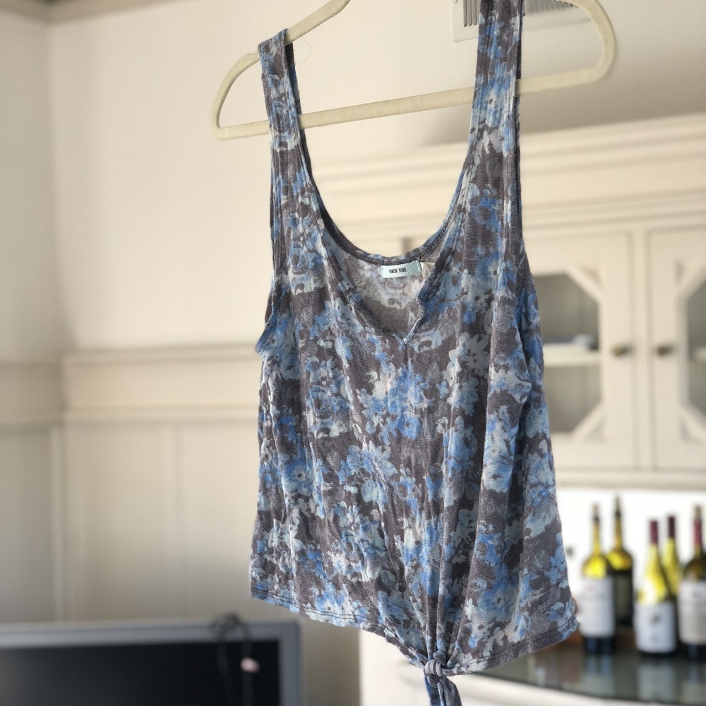 Kimchi Blue - Floral Tie-front Crop Top, 🔵⚪️ M
